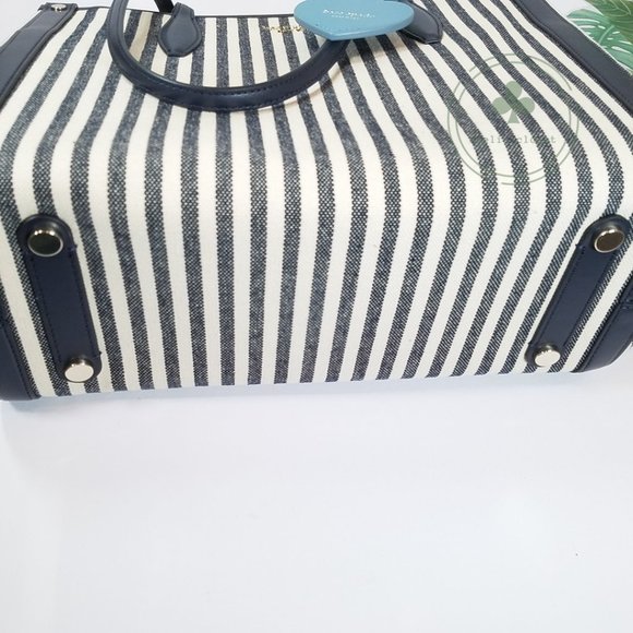 MAKE AN OFFER New Kate Spade Market Striped Medium Canvas Blue Beige Tote - Picture 6 of 8
